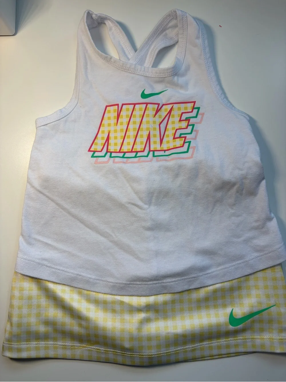 Nike White Tank Yellow Gingham Skirt Set Golf Tennis Summer Accent T1